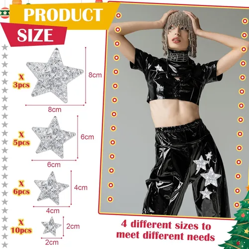 Miniatura 3 de Daifunli 24 Parches de Lentejuelas para Planchar de 4 Parches Decorativos Bordados Brillantes para Ropa, Bolsos, Chaquetas, Jeans, Sombreros