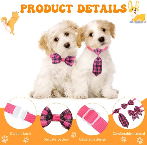 Miniatura 3 de Reginary, Juego de 100 Piezas de Collar de Corbatín para Perro Incluye 40 Corbatas para Perros y 30 Corbatines para Cachorros, 30 Flores de Collar