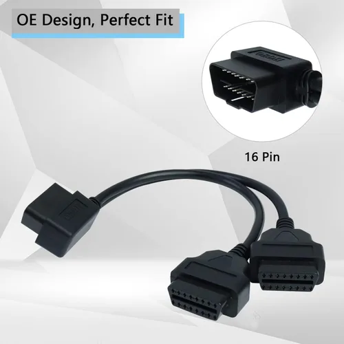 Miniatura 2 de OBD2 Divisor de ángulo recto Y Cable Divisor macho a 2 Cable de extensión hembra 11.8 in/12