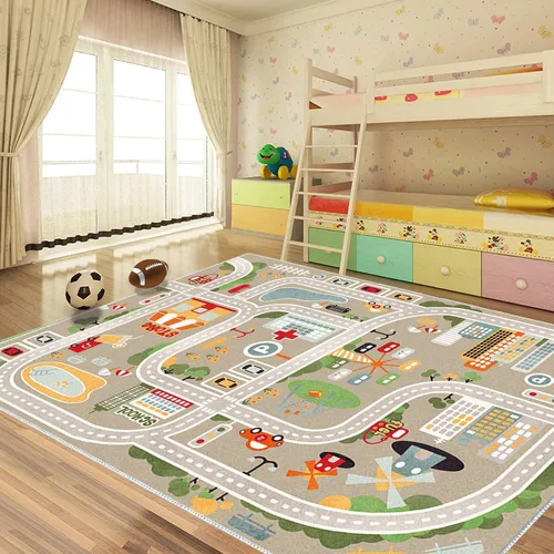 Miniatura 10 de Alfombra de juegos para niños, alfombra de juego para autos de juguete y trenes, alfombra de área de juegos con respaldo de goma, alfombra