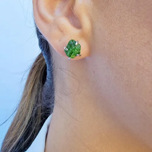 Miniatura 158 de Natural raw gemstone stud earrings with white gold over 925 sterling silver, 6 to 7mm rough genuine quality birthstone gift for her, Uniquelan