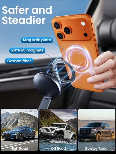 Miniatura 6 de Soporte magnético para teléfono de coche para Magsafe, soporte plegable de aleación 360° para teléfono celular de coche con ventosa ultra estable