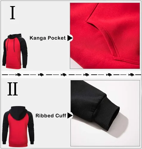 Miniatura 5 de Sudadera con manga larga estilo raglán en contraste, con forro polar, con capucha y bolsillo tipo canguro, para hombre