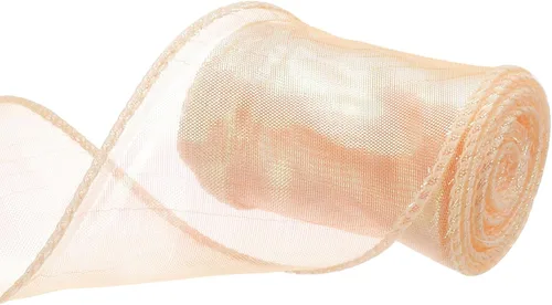 Miniatura 59 de MECCANIXITY - Cinta de organza con cable de 1 1/2" de ancho, brillante, transparente, con brillo irisado en tonos pastel, cinta de gasa para Beige