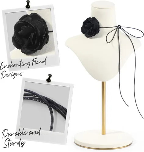 Miniatura 3 de Gargantilla de flores para mujer, gargantilla de terciopelo largo de terciopelo para mujeres, niñas, novia, boda, fiesta, verano, collares