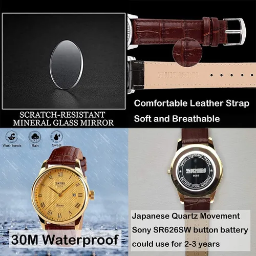 Miniatura 3 de SKMEI Reloj para hombre, vestido de negocios, clásico, de moda, casual, negro, cuarzo, analógico, impermeable, calendario, fecha, simple, relojes