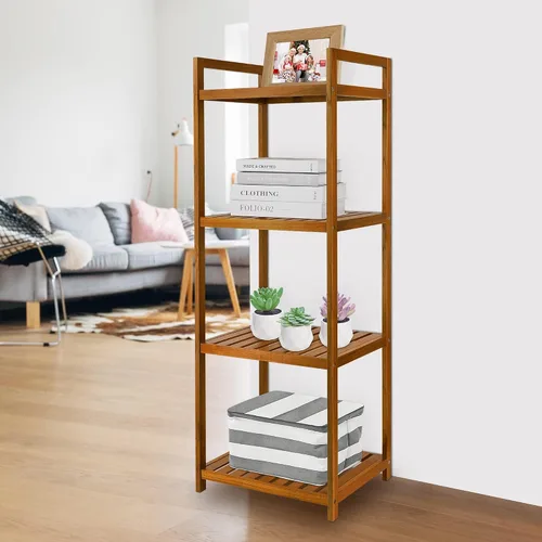 Miniatura 7 de Utoplike Estante organizador de madera de teca, estantes de pie, unidades de almacenamiento de baño de 4 niveles para piso, cocina, oficina