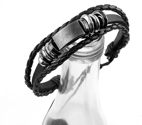 Miniatura 5 de Eigso - 4 pulseras de cuero punk, para hombres y mujeres, clásicas, góticas, vintage, de poliuretano, para hombre y mujer Negro - B