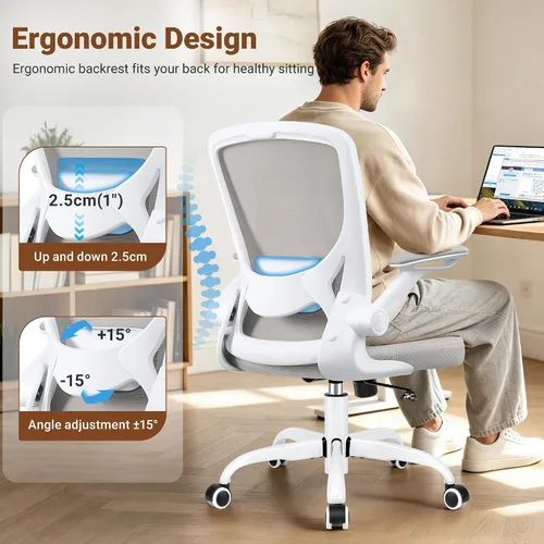 Miniatura 3 de BESTFAIR Silla de oficina ergonómica, sillas de computadora de malla con soporte lumbar, silla de escritorio giratoria con brazos abatibles y altura