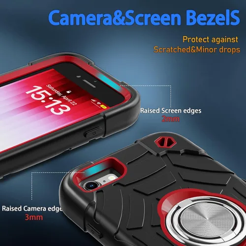 Miniatura 5 de KCJ Funda para iPhone SE 2022/2020, iPhone 8/7/6/6S, con [2×Protectores de Pantalla][Soporte de Anillo] Silicona Suave+PC Duro Protección Completa