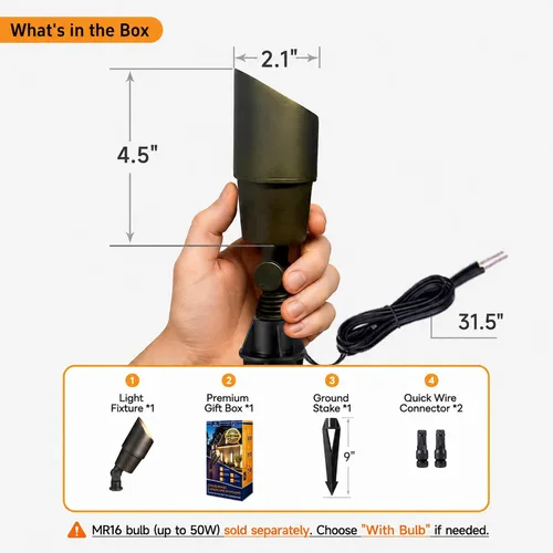 Miniatura 6 de Gardenreet Focos de paisaje de bajo voltaje – Luz LED de latón para exteriores de 12 V, focos con cable IP65 impermeables, bronce antiguo