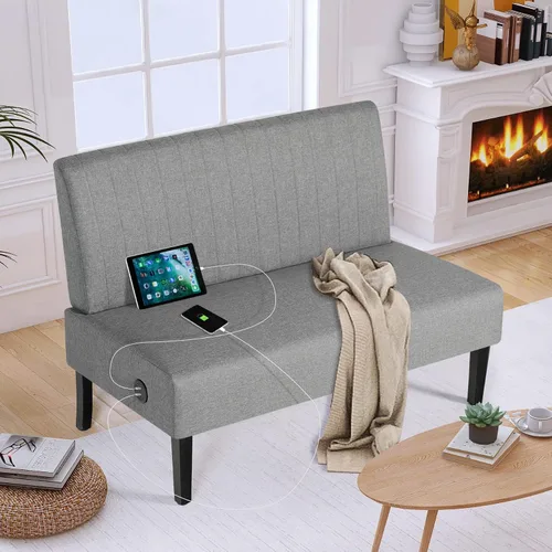 Miniatura 8 de STHOUYN Mini Sofá Pequeño y Cómodo Sin Brazos con Puerto USB para Dormitorio, Sofás de Terciopelo para Espacios Pequeños, Sala de Estar, Oficina