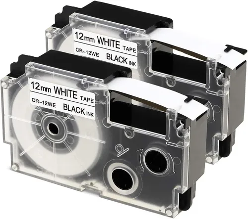 Cinta de etiquetas de repuesto compatible para Casio XR-12WE de 1/2 pulgada para uso con etiquetadoras Casio KL-120 KL-60 KL7200 KL-100 KL7000