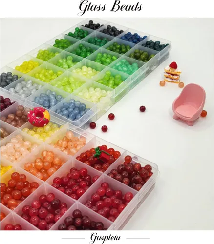 Miniatura 4 de 2600 cuentas de vidrio de 0.236 pulgadas para la fabricación de joyas, kit de fabricación de pulseras de cuentas de cristal de 48 colores, colores 2