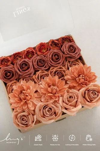 Miniatura 2 de Ling's Moment - Flores artificiales de seda falsas, dalias, rosas de espuma falsas, combo para ramos de boda, centros de mesa, arreglos de O ámbar