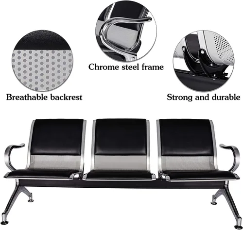 Miniatura 5 de AIIT Kinlife - Silla de recepción de 3 asientos, banco de oficina de piel sintética para sala de espera con reposabrazos, asiento de muebles