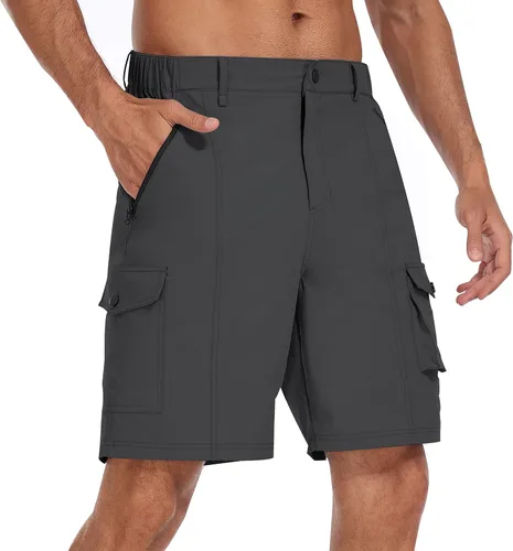 MoFiz Pantalones cortos tipo cargo de senderismo para hombre, de secado rápido, para acampar al aire libre, con múltiples bolsillos, ligeros,