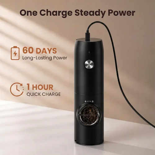 Miniatura 2 de Juego de molinillo eléctrico de sal y pimienta, salero y pimentero automático recargable, molinillo de pimienta de grosor ajustable con LED