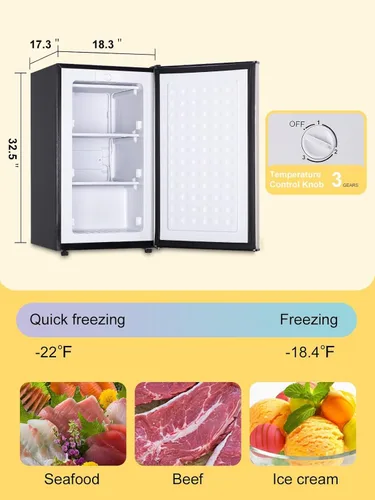 Miniatura 4 de Congelador vertical compacto de 3.0 pies cúbicos, estantes extraíbles, mini congelador, refrigerador de una sola puerta de baja energía para Plateado