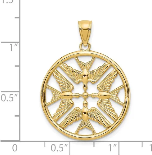 Miniatura 3 de Colgante C4495 de oro amarillo de 14 quilates con palomas pulidas en círculo de 0.984in y 0.945in