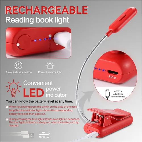 Miniatura 6 de VAVOFO - Luz de lectura recargable para leer en la cama para niños, 7 LED con luz de 9 niveles de blanco cálido y luz diurna, lámpara de cuidado