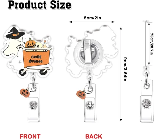 Miniatura 3 de Carrete acrílico de Halloween, lindo soporte para insignia de Halloween, carrete retráctil con clip de cocodrilo, soporte para etiqueta