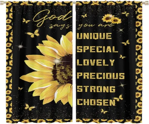 Miniatura 61 de Cortinas opacas con diseño de girasoles para ventana, puesta de sol sobre girasol, para dormitorio, sala de estar, cocina, decoración del hogar, 42