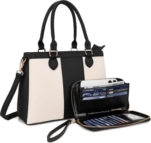Miniatura 9 de Juego de bolsos y billeteras para mujer, bolso cruzado con asa superior, bolso de mano, cartera de hombro de cuero sintético A7-2pcs/Set Beige