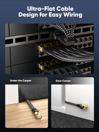 Miniatura 5 de Cable Ethernet Cat 8 de 20 pies plano, cable de Internet trenzado de alta velocidad de 40 Gbps 2000 MHz con RJ45 chapado en oro SSTP, cable LAN