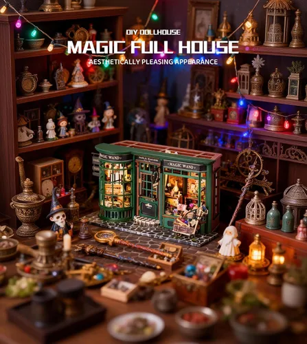 Miniatura 3 de Roroom Kit de casa en miniatura, kit mágico de rincón de libro con luz LED, rompecabezas de madera 3D, kit de casa de muñecas en miniatura para Casa