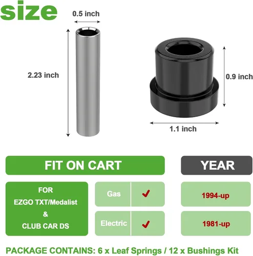 Miniatura 7 de 10L0L Kit de bujes y mangas de resorte de hoja trasera para carrito de golf compatible con modelos Club Car DS 1992-up, EZGO TXT & Medalist 1994