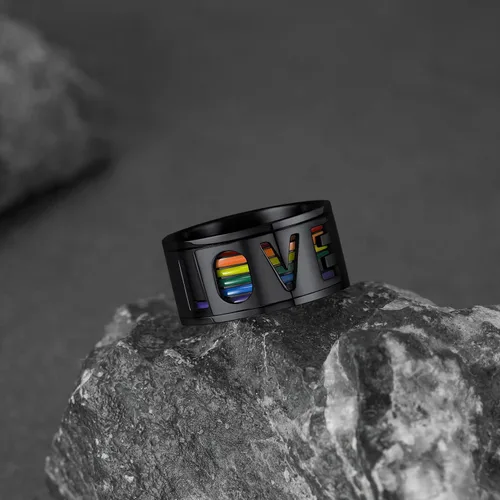 Miniatura 13 de FaithHeart Anillos para ansiedad LGBT Pride Rainbow, acero inoxidable/chapado en oro de 18 quilates, joyería de amor es amor para hombres y mujeres