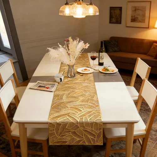 Miniatura 5 de FAVE Camino de mesa dorado de 72 pulgadas de largo, resistente al calor, de vinilo calado, impermeable, lavable, para comedor, para bodas