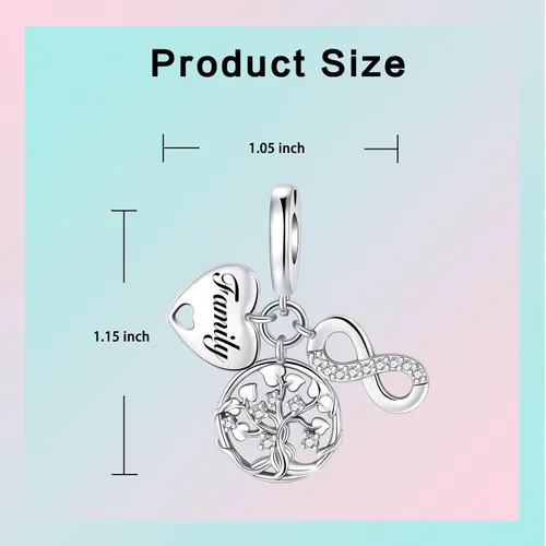 Miniatura 218 de LUXILLA Abalorio de plata de ley 925 para madre, hija, abuela, para familia, amor, madre, hija, abuela, para pulseras, collares, dijes, abalorios