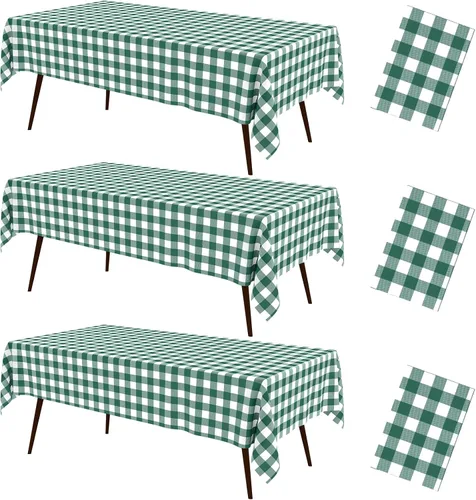 Miniatura 25 de misaya 3 paquetes de manteles desechables de búfalo, mantel de plástico impermeable de 54 x 72 pulgadas, manteles rectangulares a cuadros caqui