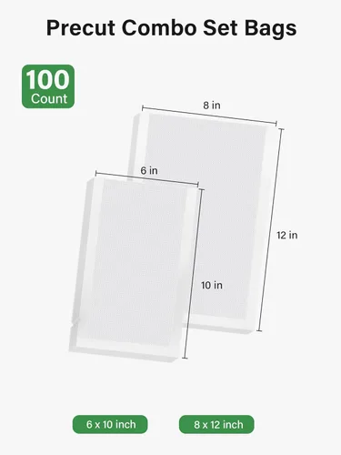 Miniatura 2 de Kootek Bolsas selladoras al vacío para alimentos, 100 cuartos de galón de 8 x 12 pulgadas y pinta de 6 x 10 pulgadas, bolsas de sellado al vacío