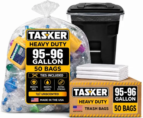 Miniatura 9 de Tasker Bolsas de basura transparentes de 95 a 100 galones resistentes 25 bolsas Bolsas de basura extragrandes de 96 galones para latas de basura