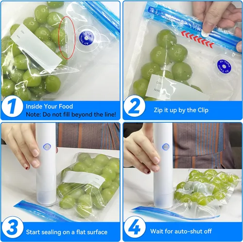 Miniatura 6 de Sellador al vacío portátil inalámbrico de mano con [5 bolsas grandes y 5 medianas] bolsas de vacío, bomba automática para conservación de alimentos
