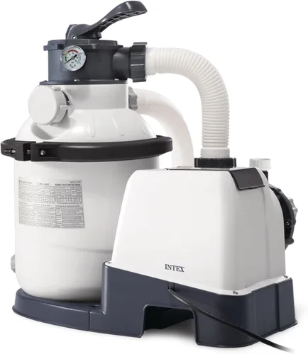 INTEX Bomba de filtro de arena transparente Krystal de 1,500 GPH para piscinas sobre el suelo, bomba de piscina con temporizador automático,