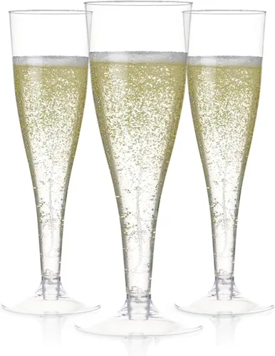 Miniatura 10 de Prestee 48 Copas de Champán de Plástico Desechables con Borde Dorado con Purpurina - Vasos Transparentes para Brindis de Mimosa, Fiesta de Año Nuevo