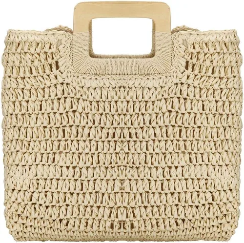 Bolsa de mano para mujer, hecha de paja tejida a mano, grande, informal, con bolsillos con forro para uso diario, viajes, ir a la playa, etc.