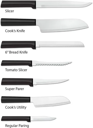 Miniatura 2 de Rada Cutlery Essential Oak Block Set (G258), juego de cuchillos de bloque de 8 piezas, cuchillas de acero inoxidable, mango negro