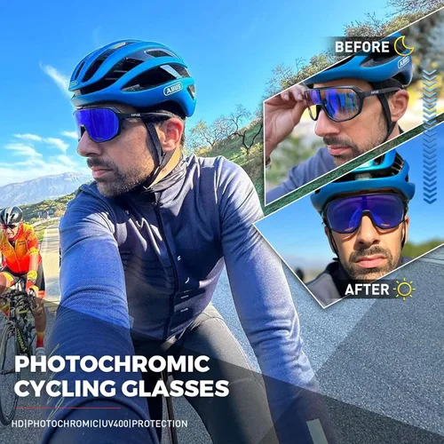 Miniatura 2 de KAPVOE Gafas de ciclismo fotocromáticas para hombres y mujeres, gafas de sol de bicicleta de montaña, gafas deportivas con protección UV Azul Negro
