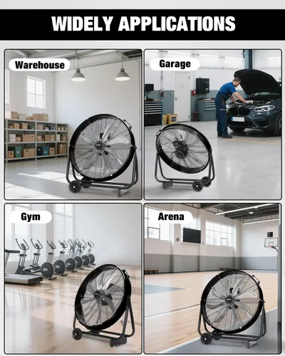Miniatura 8 de Ventilador de tambor industrial de 24 pulgadas, 9,500 CFM de alta velocidad de 3 velocidades circulador de aire de metal resistente con mango