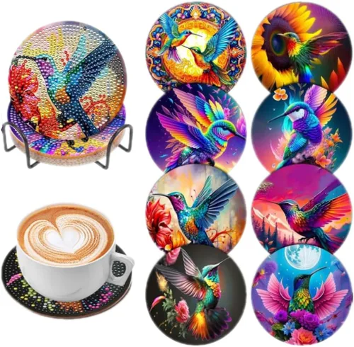 Miniatura 24 de 6 piezas de posavasos de pintura de diamante Posavasos de arte de diamante Pintura de arte de diamante de trasero de animal Regalo de arte
