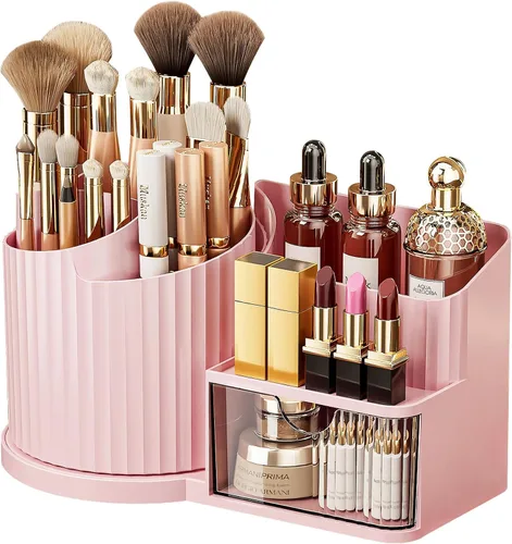 Miniatura 10 de Anyoifax Organizador giratorio de 360 brochas de maquillaje con 5 ranuras para brochas de maquillaje, taza en forma de flor, soporte para bolígrafo