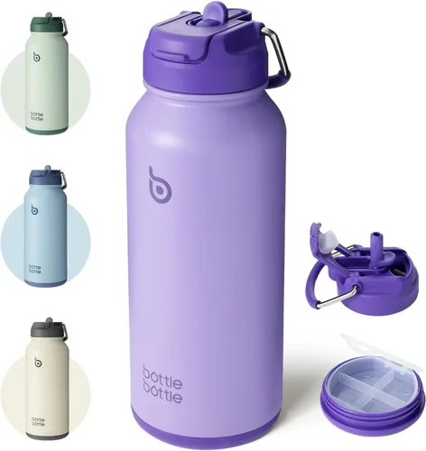 Miniatura 28 de BOTTLE BOTTLE Botella de agua deportiva de acero inoxidable de 32oz con aislamiento, botella de agua con pajita con diseño de tapa de doble uso