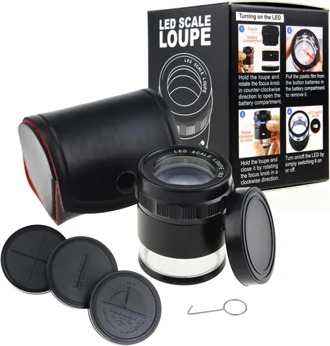 Miniatura 3 de Jewelers Loupe - Lupa de aumento 10X con 8 luces LED y 4 lentes de escala de vidrio, lupa de joyería de 0.98 pulgadas (0.197 in) campo de visión