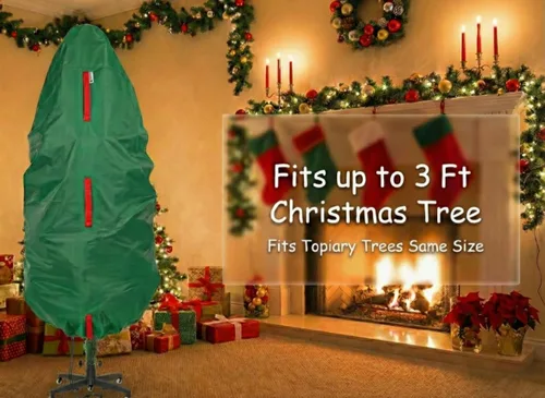 Miniatura 3 de Bolsa de almacenamiento vertical para árbol de Navidad - Se adapta a árboles artificiales de 3 pies de Navidad y topiario, cubierta vertical Verde