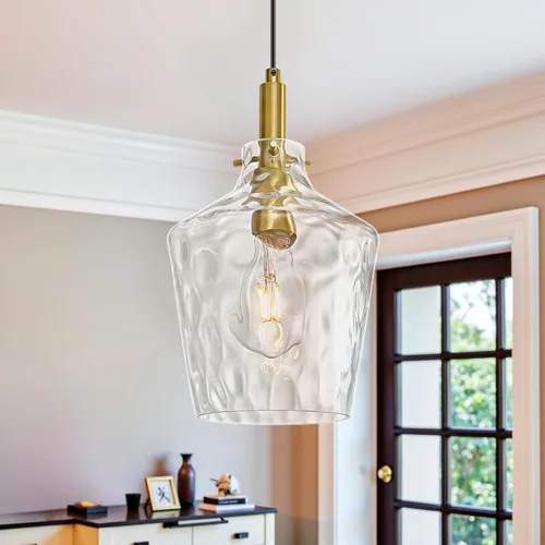 Iluminación colgante moderna de cristal martillado para isla de cocina, 1 paquete, accesorios de iluminación colgantes dorados de granja, luz